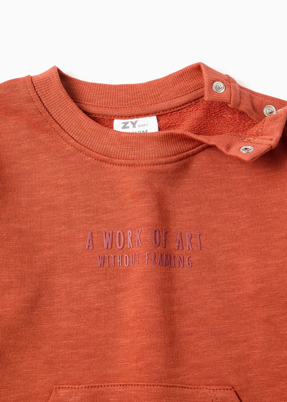 Sweat de algodão com bolso canguru para bebé menino, lã laranja, ZIPPY