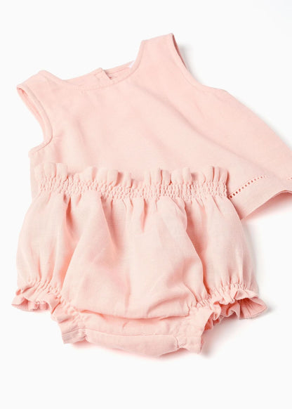 Blusa sem mangas + tapa-fraldas B&S para recém-nascida, rosa-claro