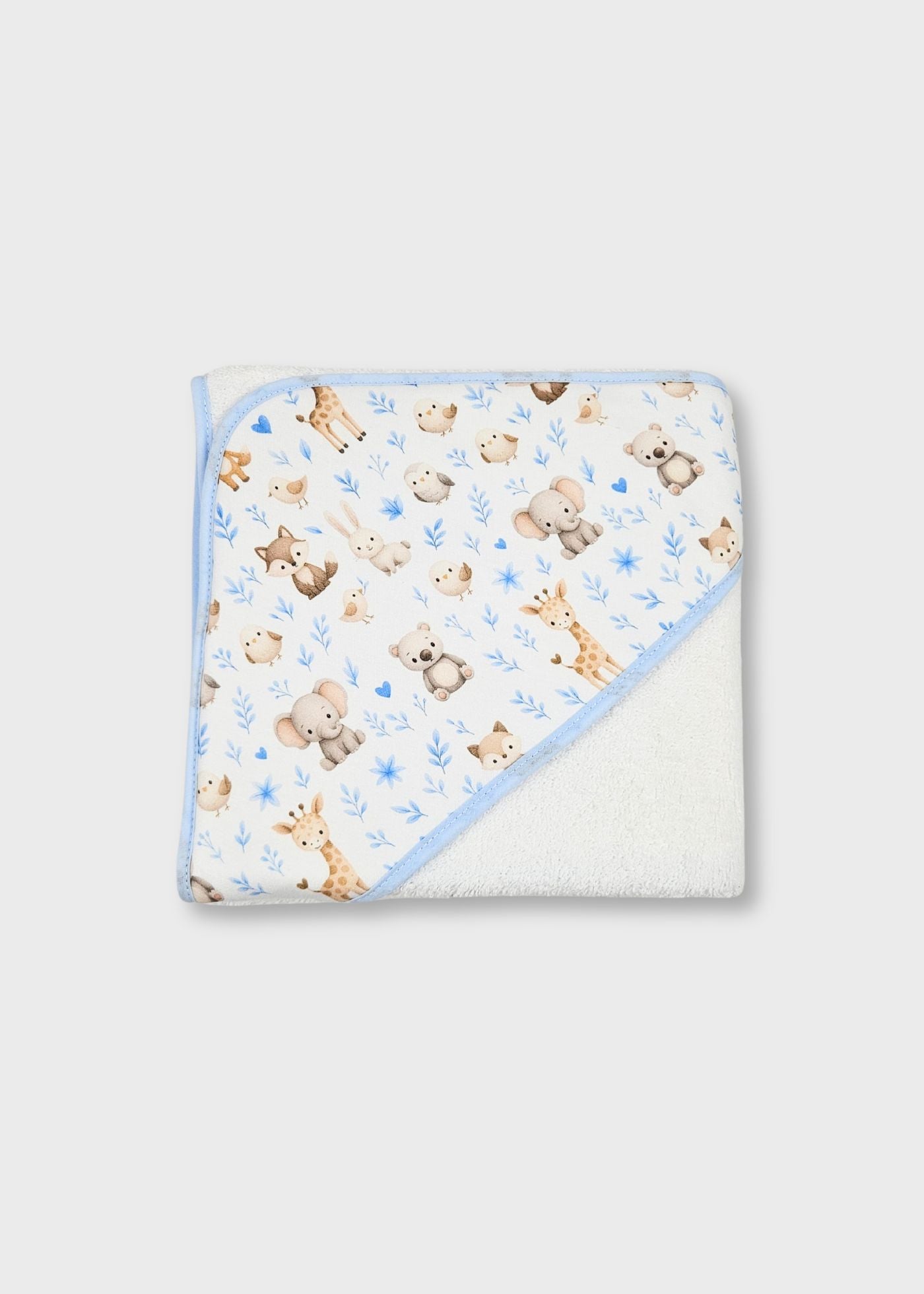 Toalha de banho de bebé em algodão, azul bebé