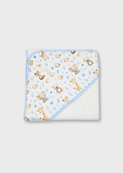 Toalha de banho de bebé em algodão, azul bebé