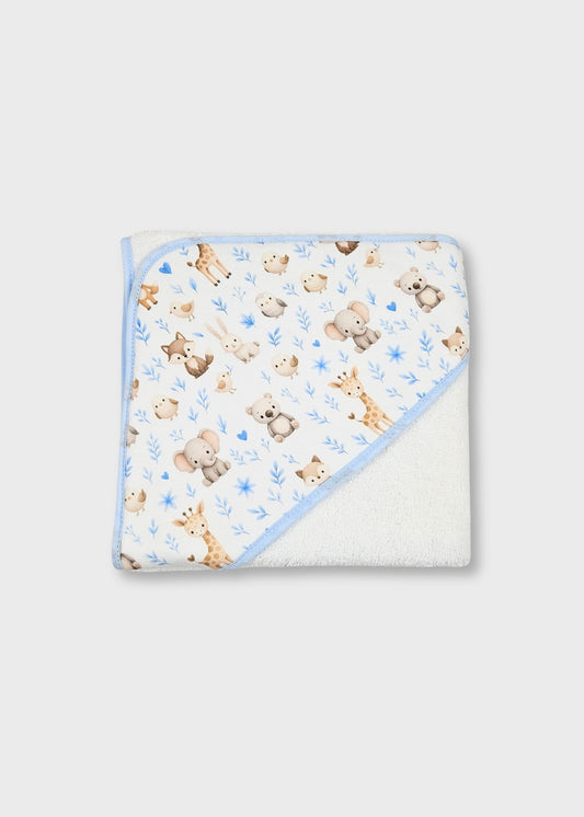 Toalha de banho de bebé em algodão, azul bebé