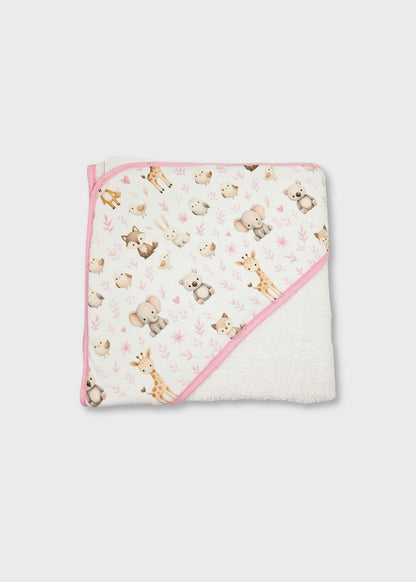 Toalha de banho de bebé em algodão, cor de rosa