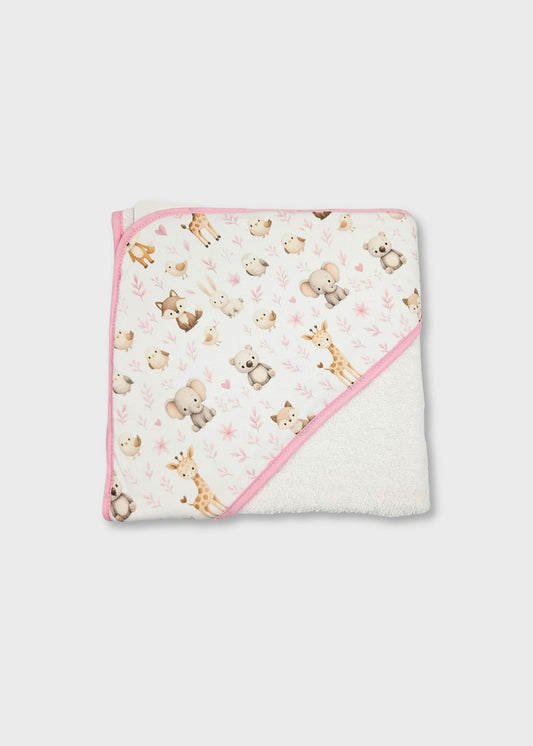 Toalha de banho de bebé em algodão, cor de rosa