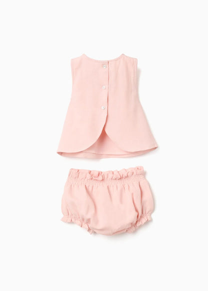 Blusa sem mangas + tapa-fraldas B&S para recém-nascida, rosa-claro