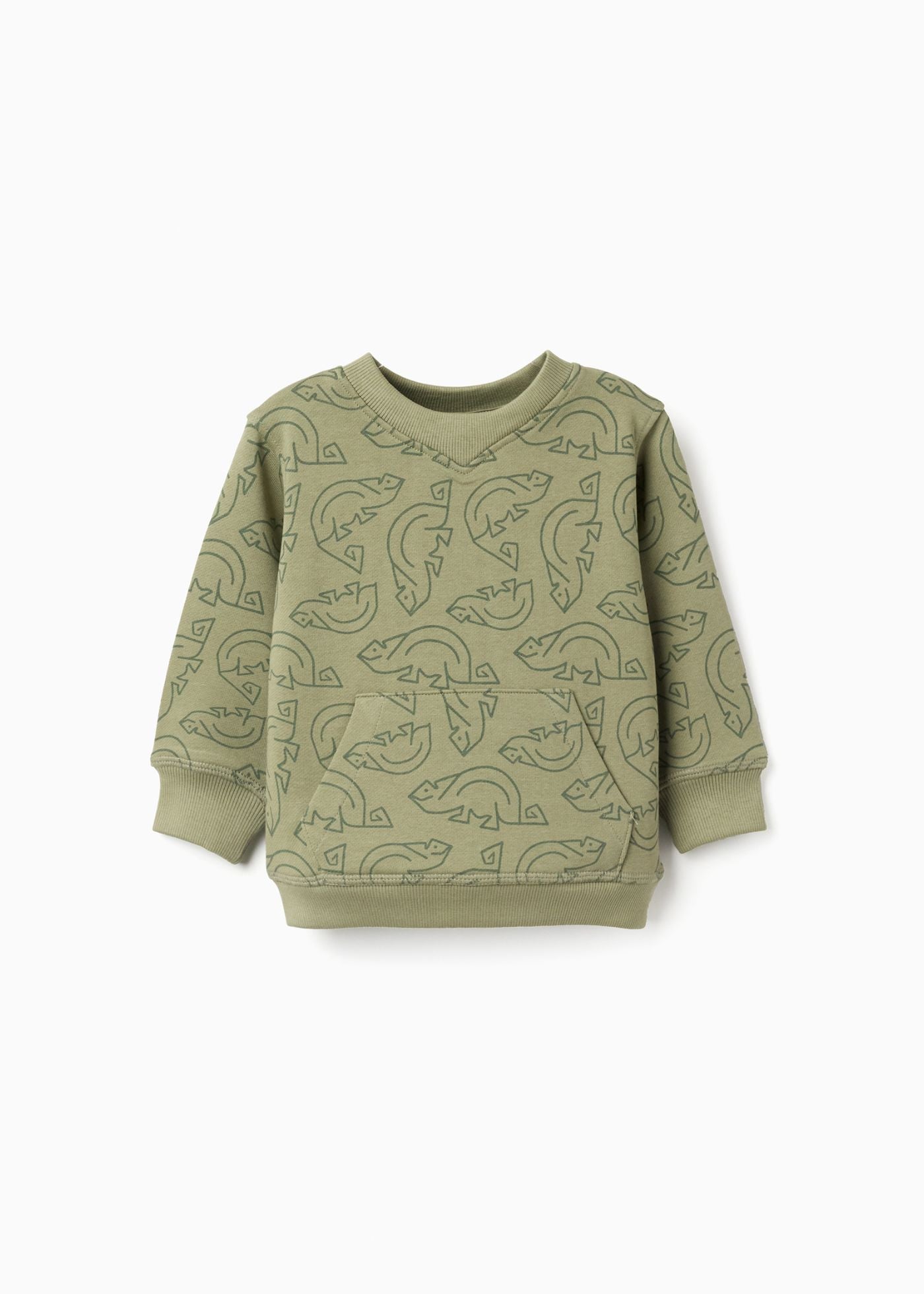 Sweat de algodão com bolso canguru para bebé menino, verde musgo, ZIPPY