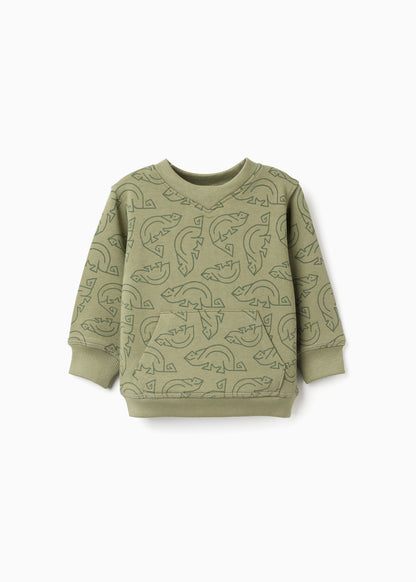 Sweat de algodão com bolso canguru para bebé menino, verde musgo, ZIPPY